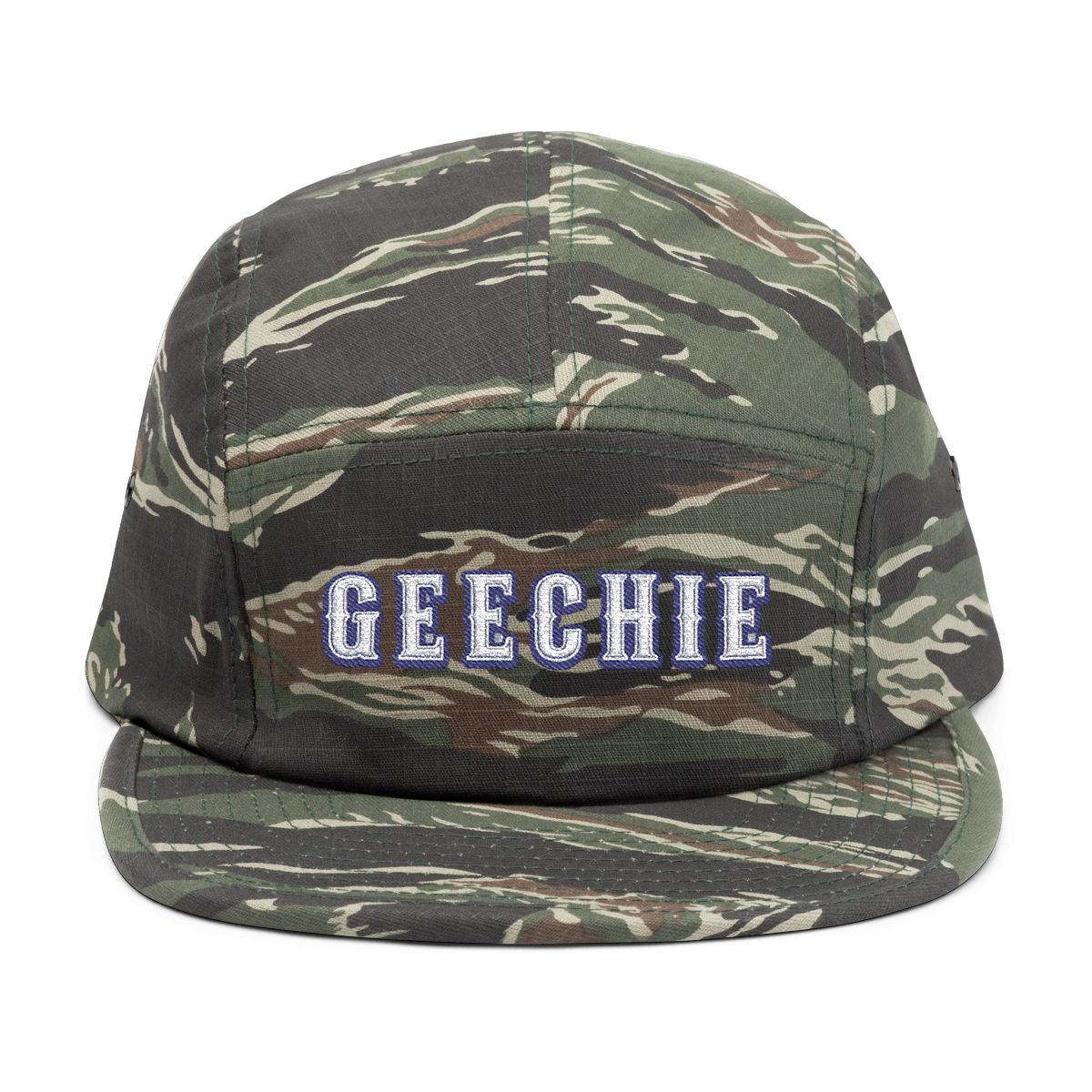GEECHIE Camo Embroidered 5-Panel Cap | Gullah Geechee Heritage Camouflage Hat
