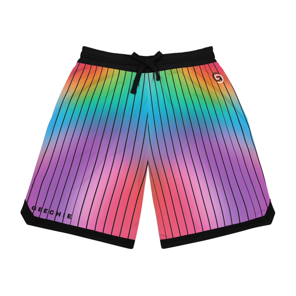 GEECHIE Rainbow Pinstripe Basketball Shorts | Unisex Streetwear