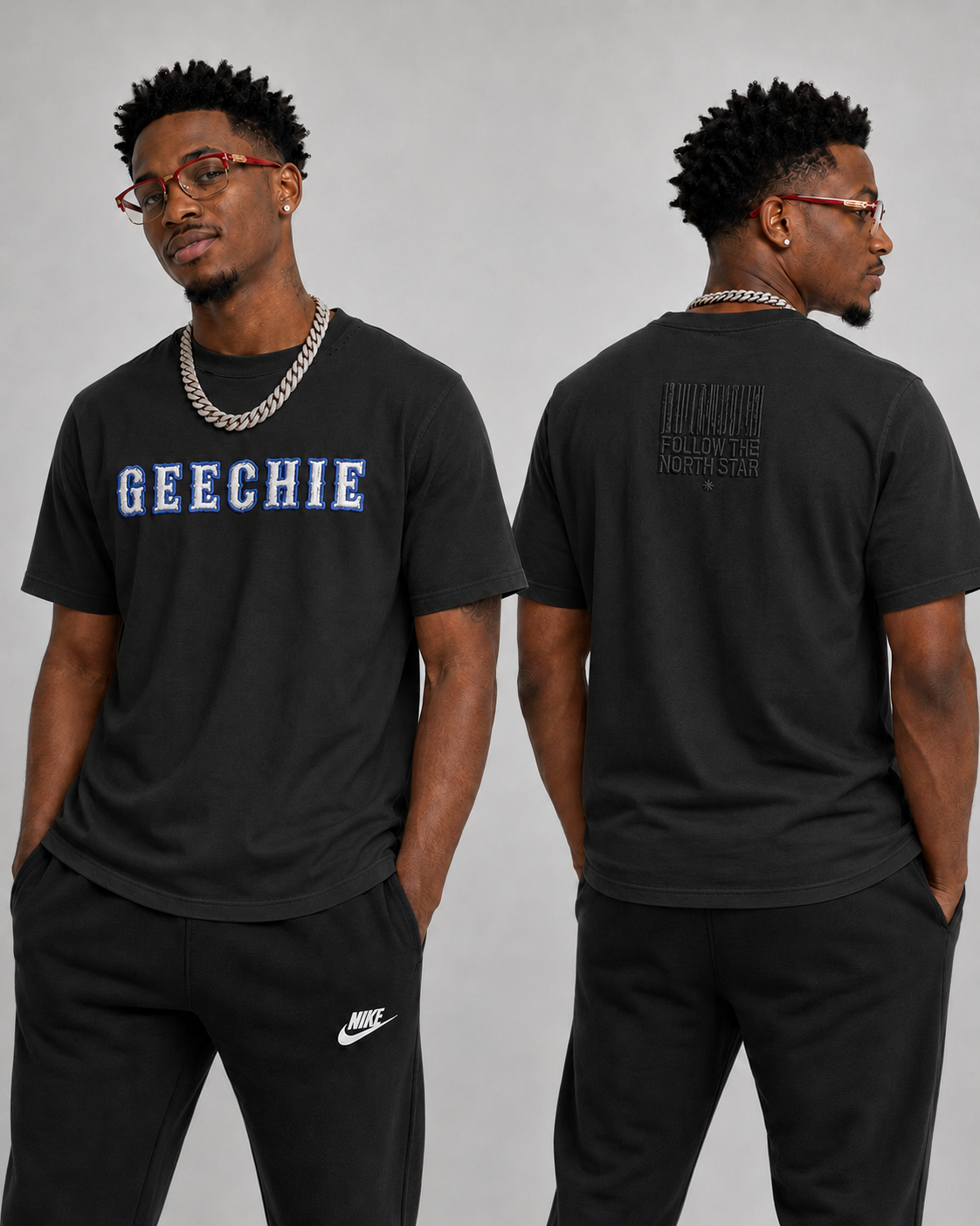 GEECHIE Follow the North Star embroidered black T-shirt