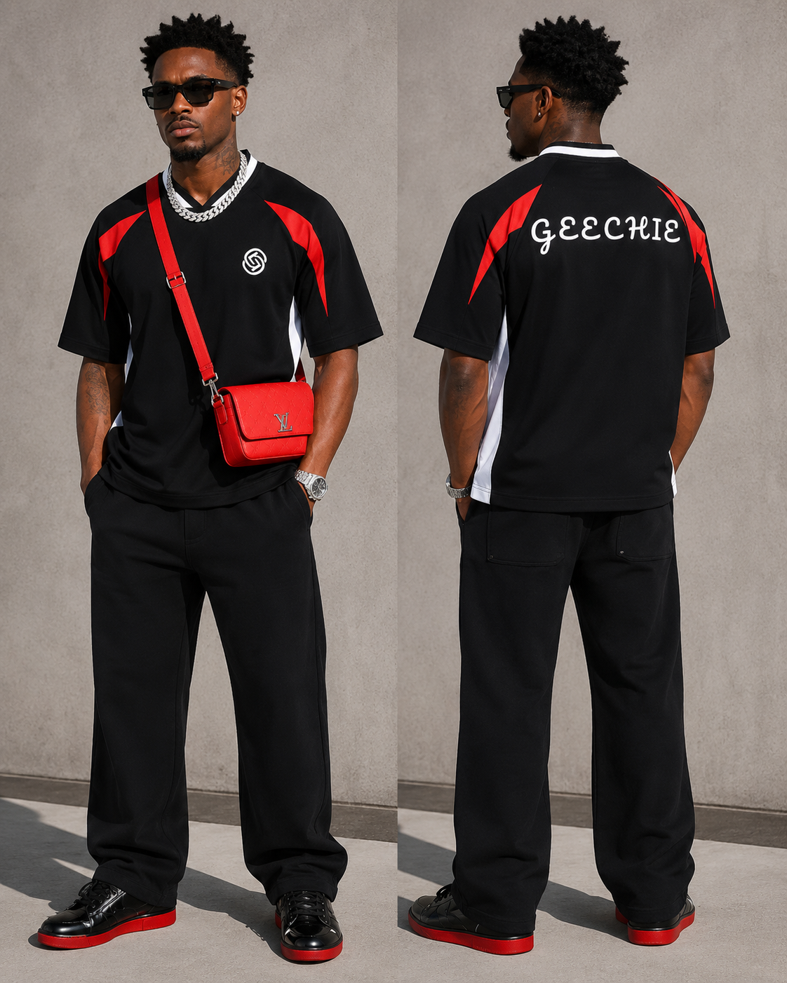 Model-styled GEECHIE Premium Colorblock Tee product image 1