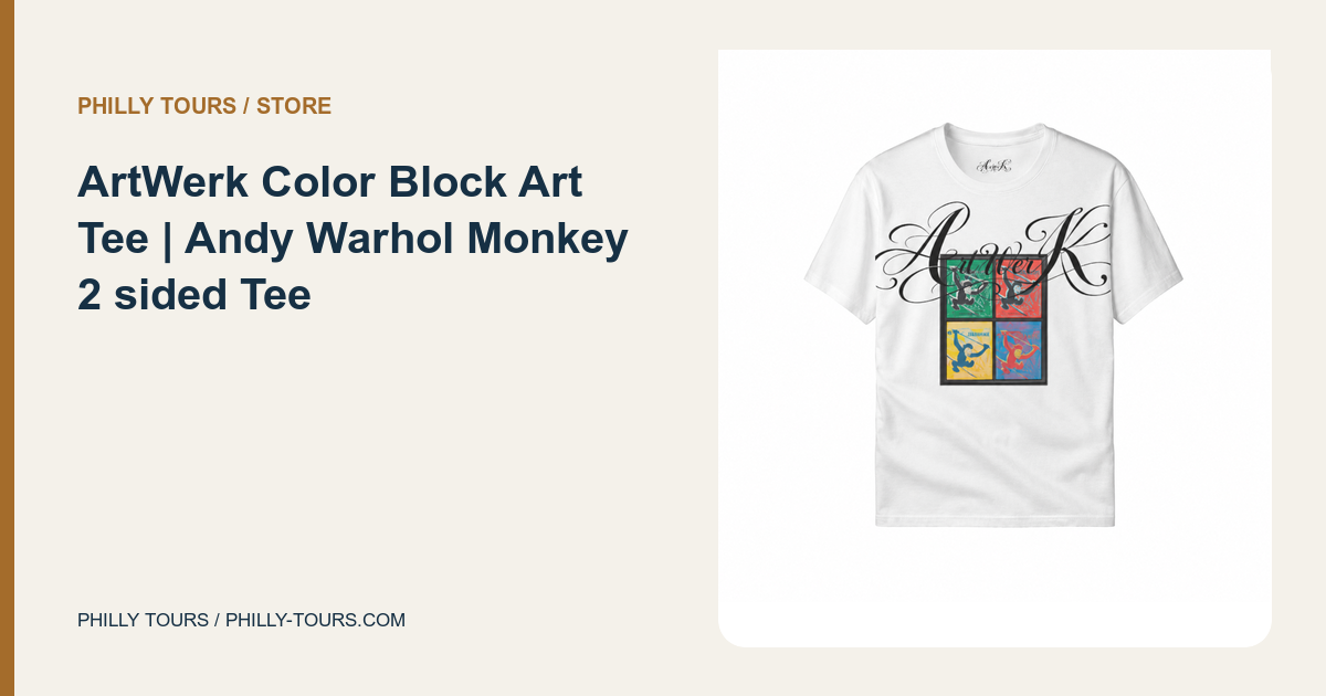 ArtWerk Color Block Art Tee with oversized black calligraphy and four-panel color-block artwork.