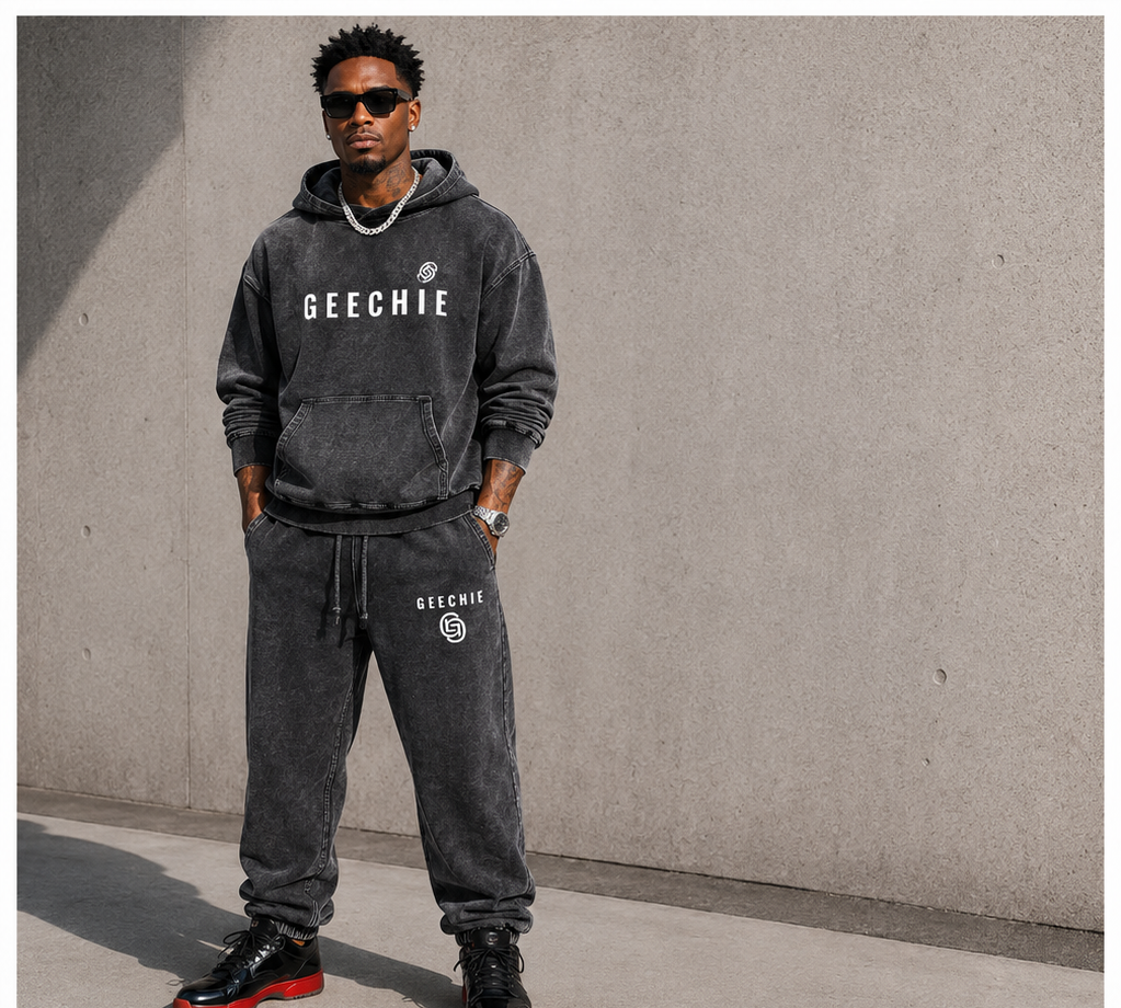 GEECHIE Premium Washed Hoodie — Light Blue color mockup 2
