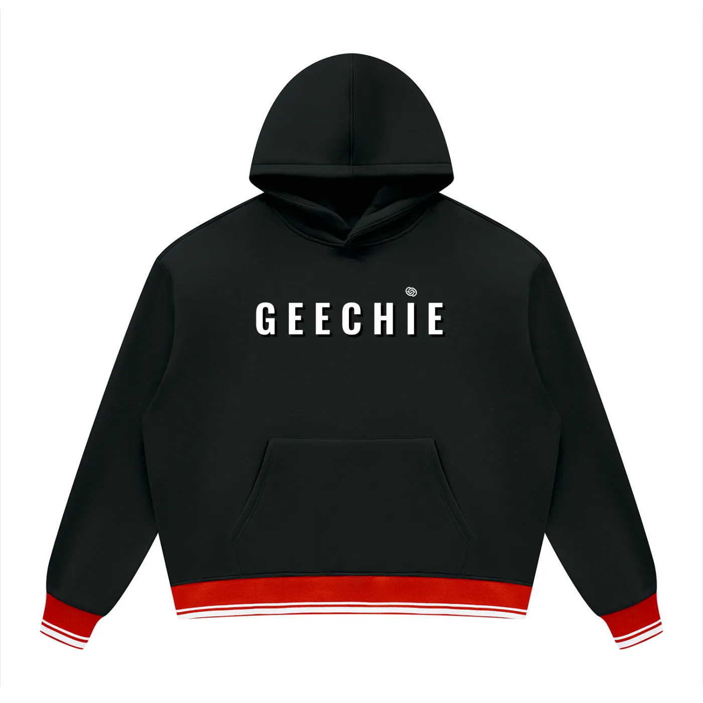 GEECHIE Unisex Oversized Color Block Fleece Hoodie — Black color mockup 1