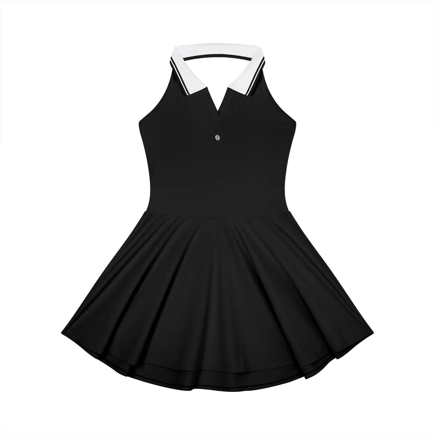 GEECHIE Women's Collared Halter A-Line Tennis Dress — Black color mockup 1