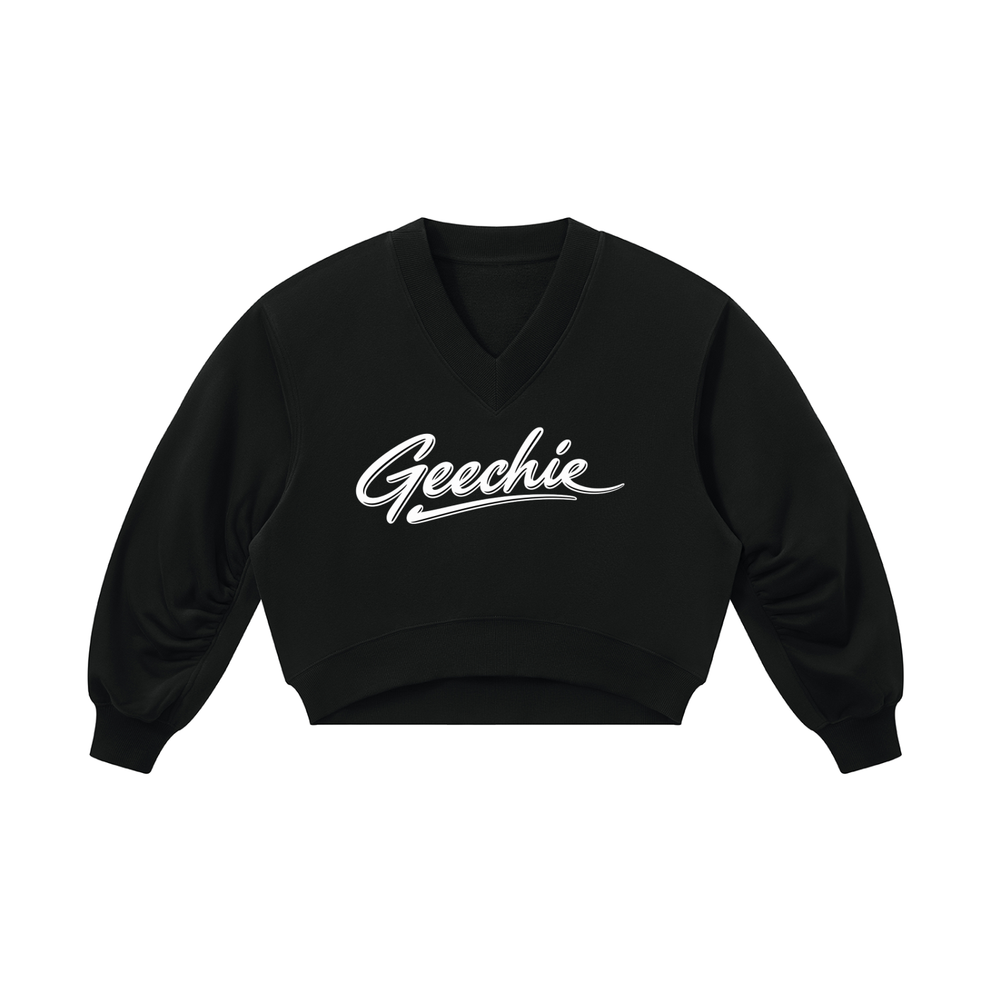 GEECHIE Women’s Crop V-Neck Sweatshirt in black